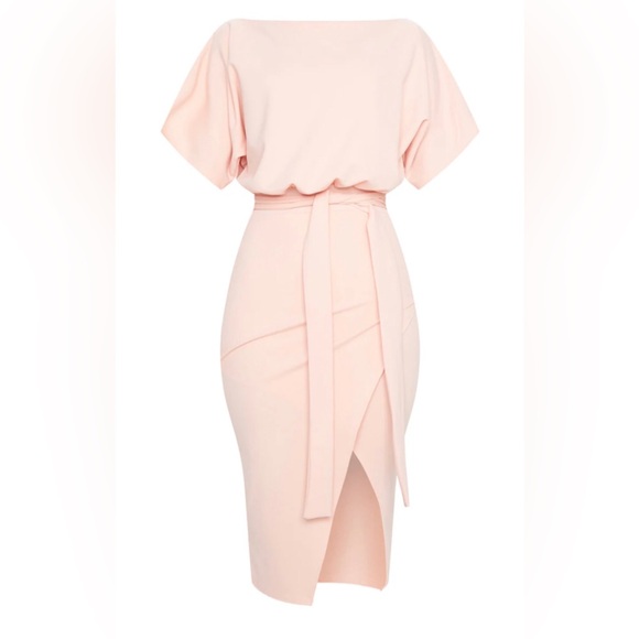 NWT PrettyLittleThing Nude Wrap Front Kimono Sleeve Midi Dress - Picture 3 of 9